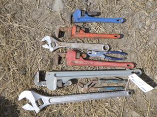 Quantity of Tools, 24" Crescent Wrench, 24", 18" & 14" Pipe Wrenches & 15" Crescent Wrench.