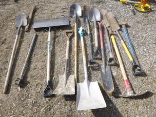 Quantity of Shovels, Square Top & Round Top, (1) Pick Axe & (1) Heavy Mall.