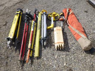 Survey Equipment c/o (1) Stake Bag & Stakes, (4) Tripods, (3) Meter Counters, (1) Shot Rod 5 Meters.