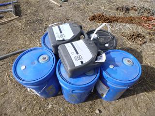 (4) 5 Gallon Chevron Hyd. Oil, (1) 5 Gallon UFA Hyd. Oil & (2) 5 Liters Special Gear Oil.