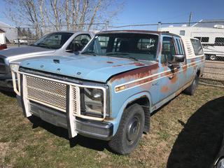 Selling Off-Site -  1980 Ford F150 P/U c/w V8, Auto, With Key, Topper, Showing 31,501 Kms. VIN X15GKHG0026. Location - 527 North 200 East, Raymond, AB -  For Further Information Please Call Chris 403-308-1161.