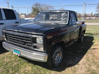 Selling Off-Site -  1980 Ford F150 2WD P/U c/w V8, Auto, No Key, Short Box, Step Side, Showing 12151 Kms. VIN F15ECHA3552. Location - 527 North 200 East, Raymond, AB -  For Further Information Please Call Chris 403-308-1161.