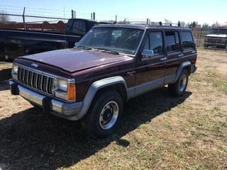 Selling Off-Site -  1988 Jeep Cherokee Laredo c/w 6 Cyl, Auto, No Key, Showing 431,146 Kms, VIN JCMT7845JT151293. Location - 527 North 200 East, Raymond, AB -  For Further Information Please Call Chris 403-308-1161.