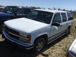 Selling Off-Site -  1993 Chev Suburban c/w V8, Auto, With Key, Showing 279,084 Kms, VIN 1GNEC16K2NJ360682. Location - 527 North 200 East, Raymond, AB -  For Further Information Please Call Chris 403-308-1161.