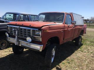 Selling Off-Site -  1980 Ford F250 4x4 P/U c/w V8, Auto, With Key, Showing 54,497 Kms, VIN F26GRGD3937. Location - 527 North 200 East, Raymond, AB -  For Further Information Please Call Chris 403-308-1161.