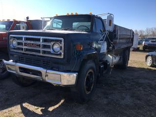 Selling Off-Site -  1984 GMC 7000 Gravel Truck c/w Gas, 5+2, With Key, Showing 263,864 Kms,  VIN 1GDL7D1E9FV601229. Location - 527 North 200 East, Raymond, AB -  For Further Information Please Call Chris 403-308-1161.