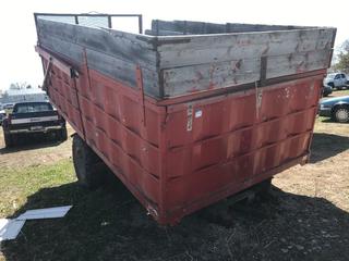 Selling Off-Site -  Grain Box 16 Ft. c/w Hoist, Wood Floor, Mounted On Rear Half of Truck Frame. Location - 527 North 200 East, Raymond, AB -   For Further Information Please Call Chris 403-308-1161.