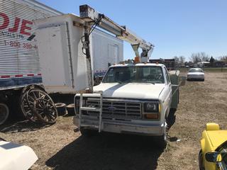 Selling Off-Site -  1984 Ford F350 Utility Truck c/w V8, 4 Spd, With Keys, Showing 07968 Kms,  VIN 2FDKF37G7ECA41653. Location - 527 North 200 East, Raymond, AB -  For Further Information Please Call Chris 403-308-1161.