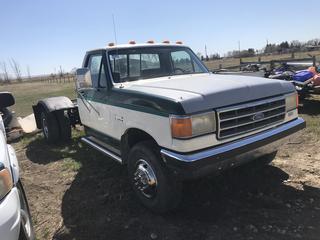 Selling Off-Site -  1991 Ford F450 C&C c/w Cummins Diesel Swap, 5 Spd, With Keys, Showing 324,669 Kms, VIN 2FDLF47G7MCA26577. Location - 527 North 200 East, Raymond, AB -  For Further Information Please Call Chris 403-308-1161.