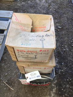 (1) Box 1 1/2" Roofing Nails, (1) Box 2 1/2" Galvanized Nails, (1) Partial 2 1/4" Double Head Nails.