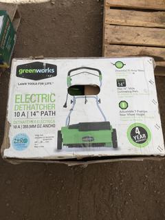 (New) Green Works 14" Electric Dethatcher.