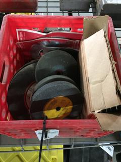 Crate With Grinding Discs, Saw Blades, Etc.