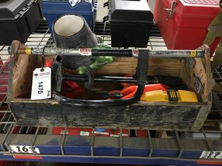 Tool Caddy Containing Shrink Wrap Dispenser, Suction Cup Mover, Turtle Planter, Etc.