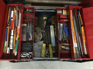 Beach Tool Box c/w Assorted Hand Tools.