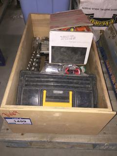 Wood Box c/w Profel Liquid Dispenser, Rivet Nut Tool Kit, Auger Bits, Etc.
