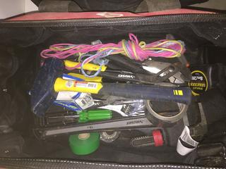 Husky Tool Bag c/w Pipe Wrench, Pliers, Wrenches, Etc.