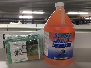 (1) 1-Gallon Strike Hold Degreaser & (5) Microfibre Cleaning Cloths.