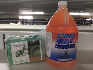 (1) 1-Gallon Strike Hold Degreaser & (5) Microfibre Cleaning Cloths.