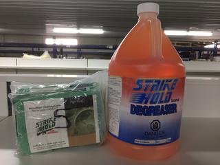 (1) 1-Gallon Strike Hold Degreaser & (5) Microfibre Cleaning Cloths.