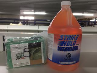 (1) 1-Gallon Strike Hold Degreaser & (5) Microfibre Cleaning Cloths.