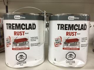 (2) 3.78L of Tremclad Gloss Grey Rust Paint.