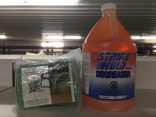 (1) 1-Gallon Strike Hold Degreaser & (5) Microfibre Cleaning Cloths.