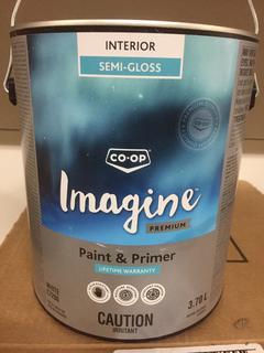 (4) 3.78L Co-Op Imagine White Semi-Gloss Paint/Primer.