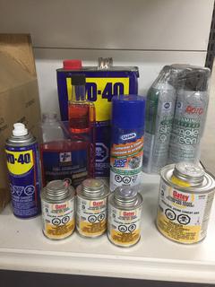 Quantity of Assorted Fluids c/w WD-40, Fuel Stabilizer, Etc.