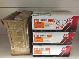 (3) Boxes of Grip-Rite 1-1/4" x 8" Flooring Screws & (1) Box of Assorted Hardware.