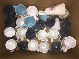 Box of Assorted Coffee Mugs.