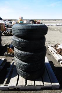 Set of (4) Tires w Rims ST225/75R15, Spare Trailer Tire w/ Rim.