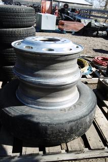 Freightliner Tire w/ Rim 24.5, (2) Rims 24.5.