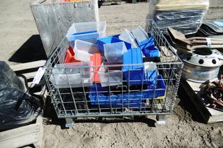 Metal Cage On Rollers c/w Plastic Containers.