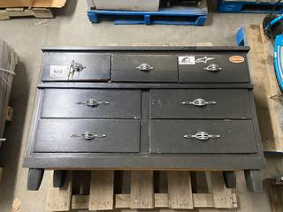 7-Drawer Black Dresser c/w Glass Topper, 47" x 17" x 32".