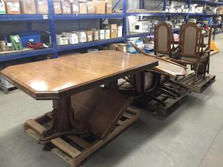 Wooden Dining Table (66" x 42" x 30") c/w Leaf (24") & (8) Dining Chairs.