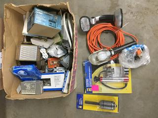 Assorted Work Lights, Extension Cord, Electrical Outlet/Wire/Face Plates, Etc.