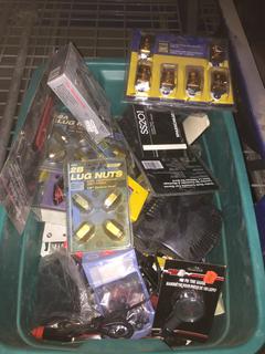 Assorted Lug Nuts, Cassette Player, Multi-Plug, Heater, Tire Gauge, Etc.