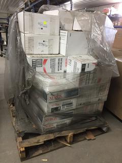 Pallet of Office Supplies c/s Xerox Multipurpose Plastic Tabs, Toner, Etc.