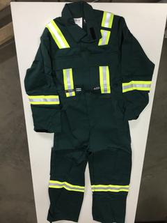 IFR Workwear Inc. Flame Resistant Hi-Vis Coveralls, Green, Size 38.