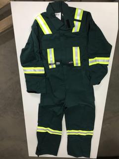 IFR Workwear Inc. Flame Resistant Hi-Vis Coveralls, Green, Size 34.
