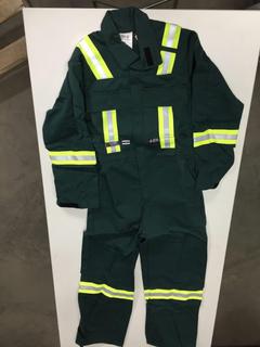 IFR Workwear Inc. Flame Resistant Hi-Vis Coveralls, Green, Size 34.