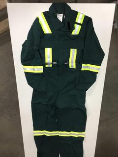 IFR Workwear Inc. Flame Resistant Hi-Vis Coveralls, Green, Size 32.
