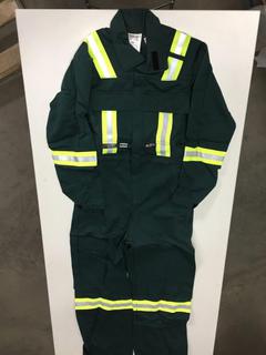 IFR Workwear Inc. Flame Resistant Hi-Vis Coveralls, Green, Size 32.