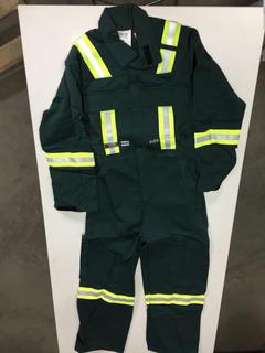 IFR Workwear Inc. Flame Resistant Hi-Vis Coveralls, Green, Size 38.