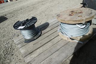 Spool of 3/8" Galvanized Cable, Spool of 1/2" Galvanized Cable.