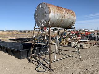 John Wood 500 Gal Gravity Tank c/w Stand, Fill-Rite Series 800c Meter. *Contained Gasoline*