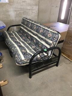 79" Black Metal Frame Futon c/w Cushion.