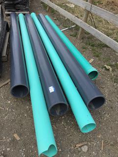 (3) Aqua Sewer Pipes 12' Lengths, (3) HD Plastic Pipe 12' Lengths.