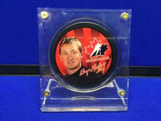 2002 Salt Lake Olympic Hockey Puck, Wayne Gretzky.