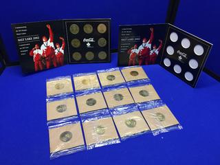 2002 Salt Lake Olympic Coca Cola Coin Set w/ Extra Coins. Mario Lemieux, Rob Blake, Joe Sakic.